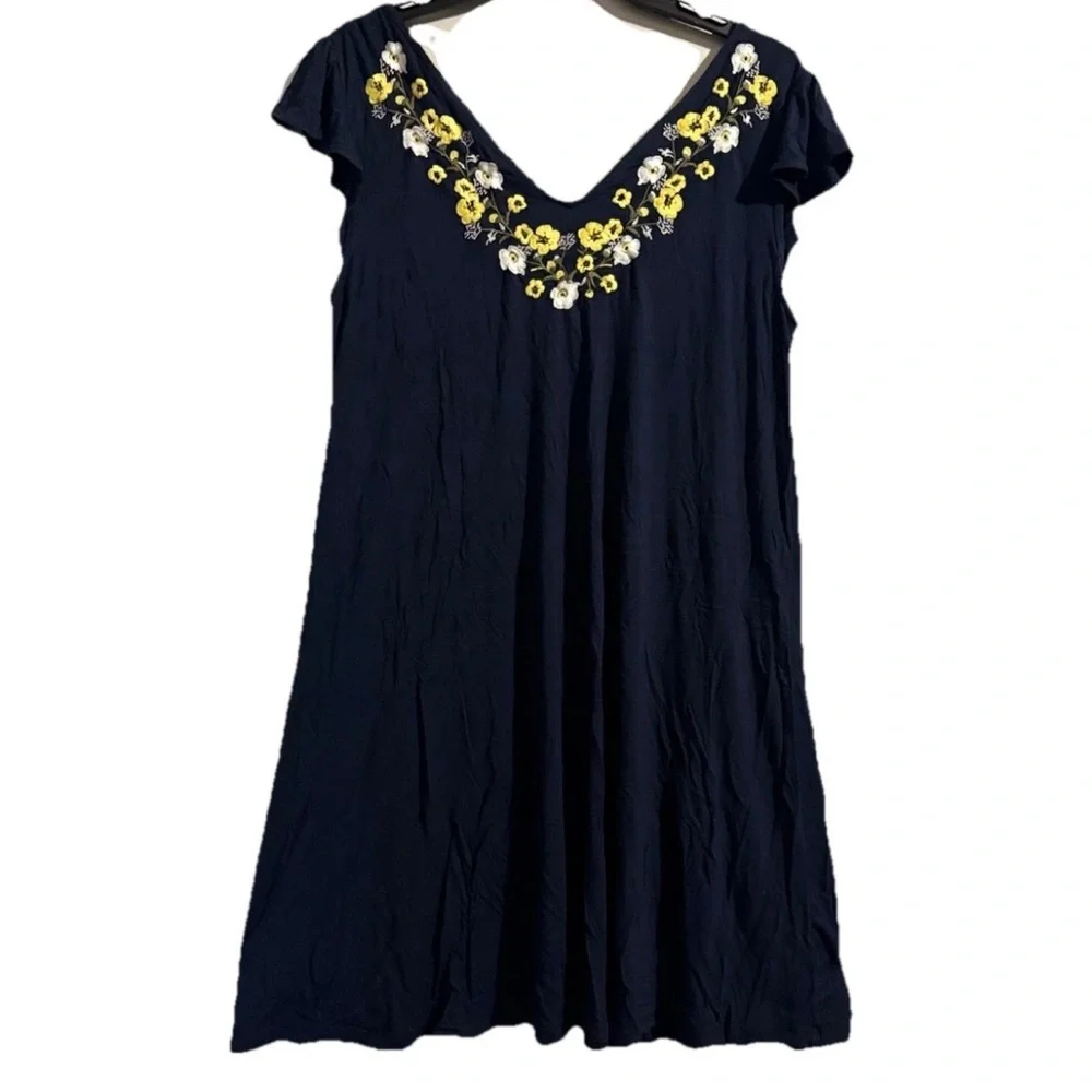 LOFT Navy Dress with Yellow & White Floral Embroidery - Picture 2 of 9